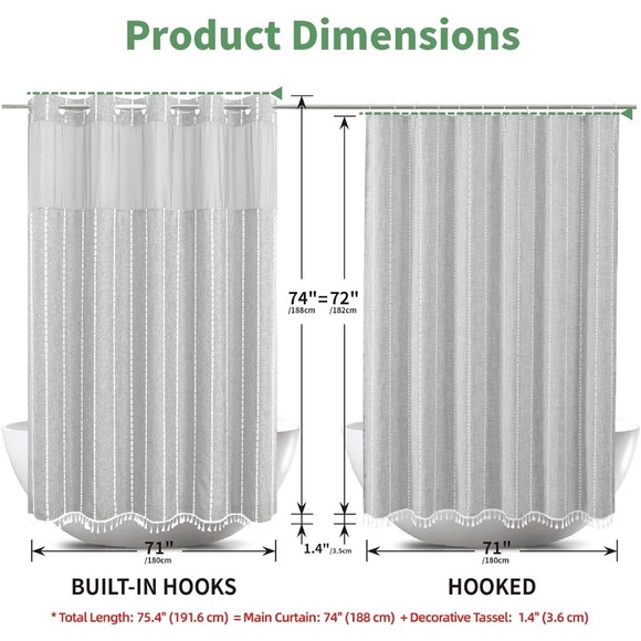 Eachope Grey Farmhouse No Hook Shower Curtain Boho Gray, Size 71x74 - Picture 2 of 9